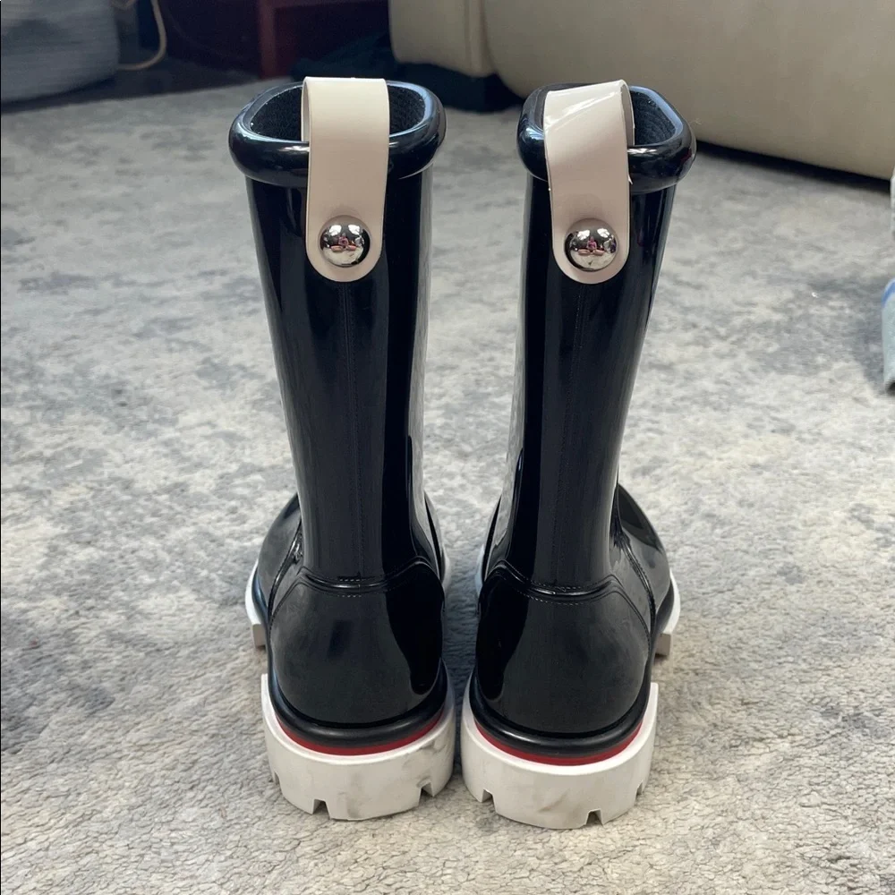New Christian Louboutin Kids Toy Pluie Black Glossy Rubber Rain Boots Sz 28